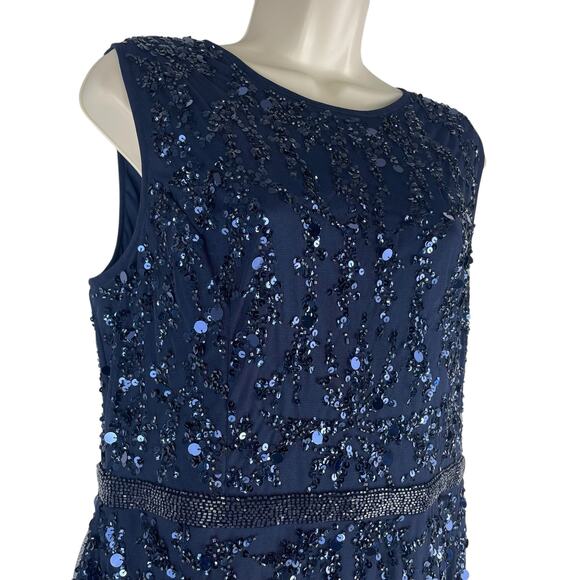 Mac Duggal Sequin Sleeveless Midi Dress 93767 Midnight Blue Size 12 - Picture 7 of 12